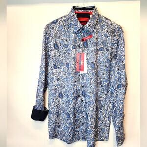 Men's New Blue Patterned Dress Shirt Paisley Premium Shirt‎ XL